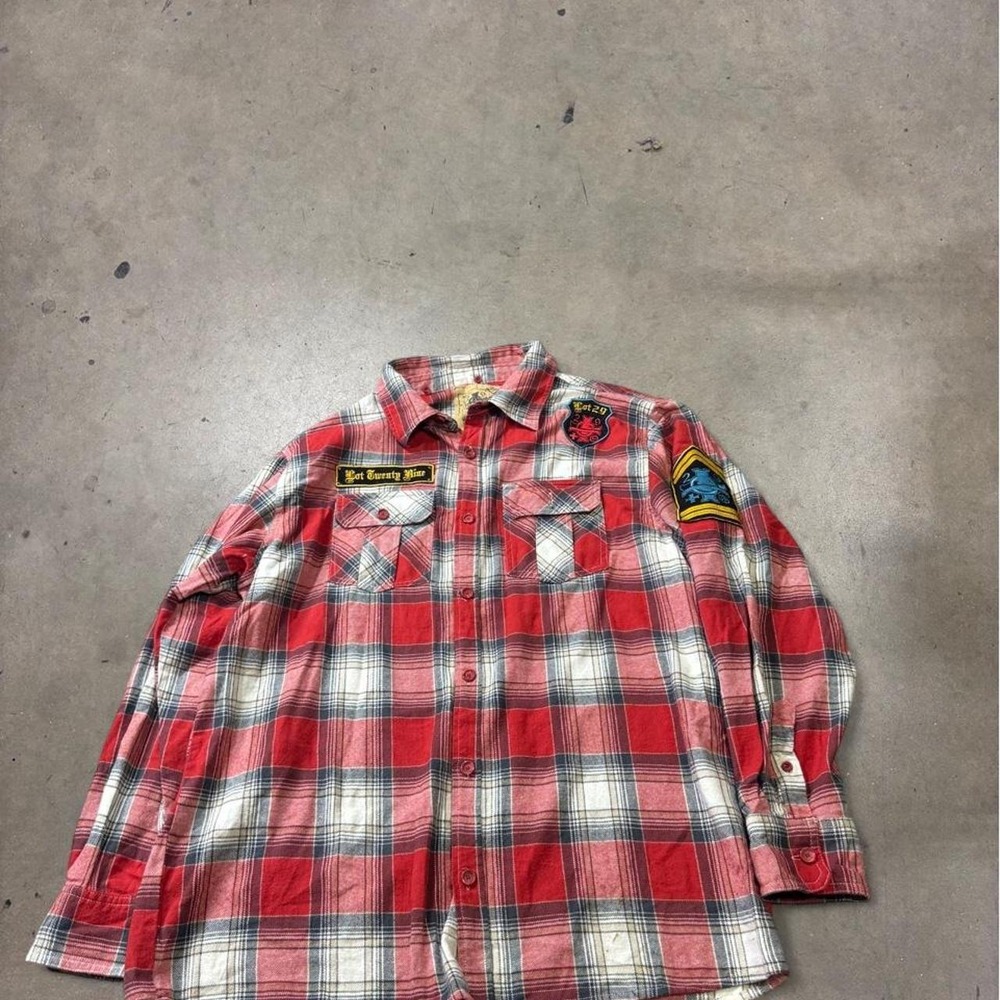 Lot 29 Red Plaid Flannel Shirt Mens 3XL Y2K Patch Long Sleeve Cotton